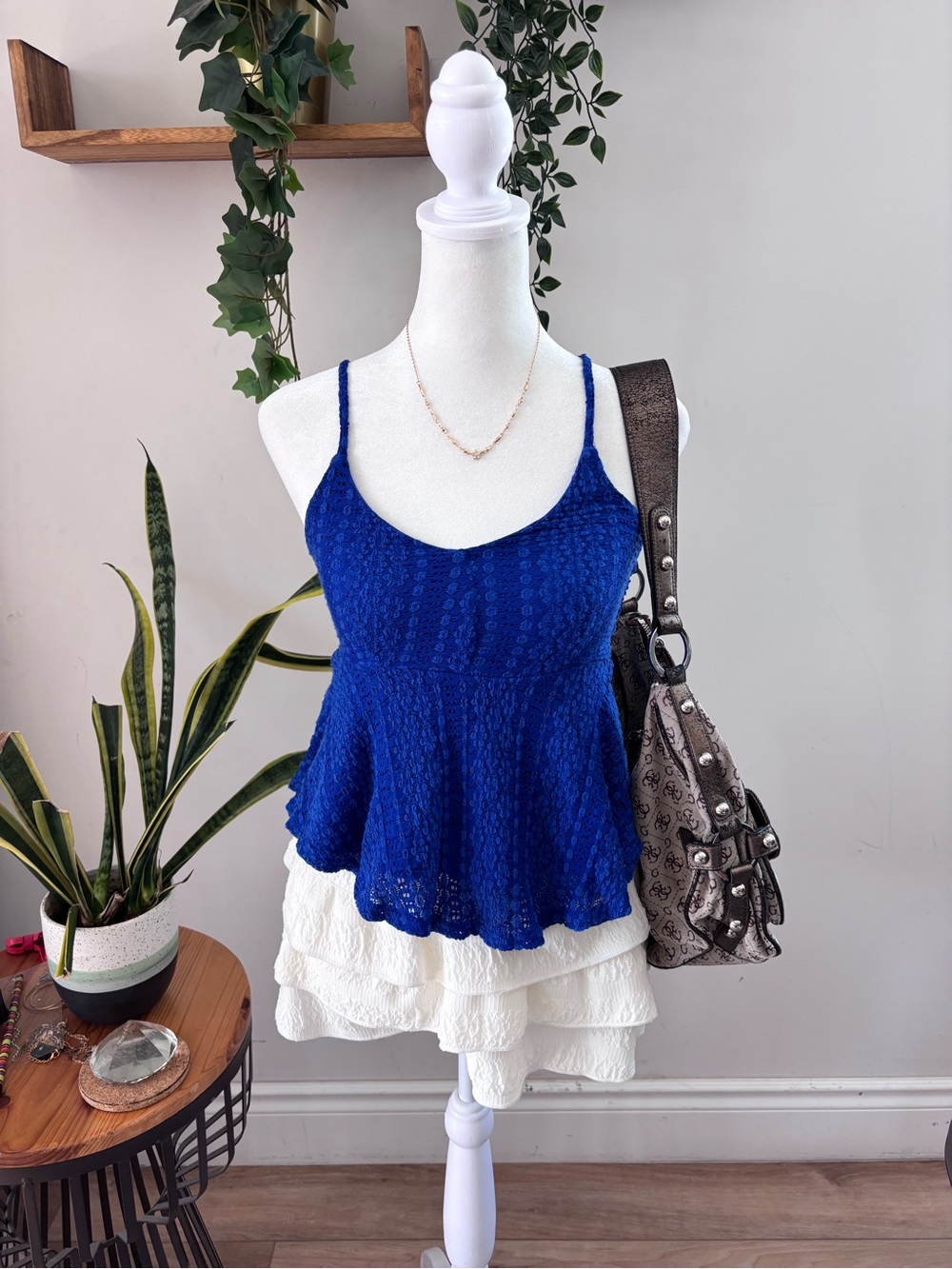 Garage Royal Blue Lace Peplum Cami